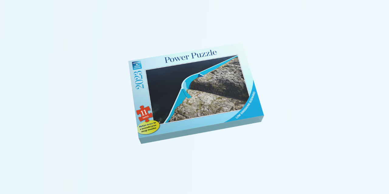 Uma caixa de quebra-cabeças mostra uma barragem e o texto "Power Puzzle"
