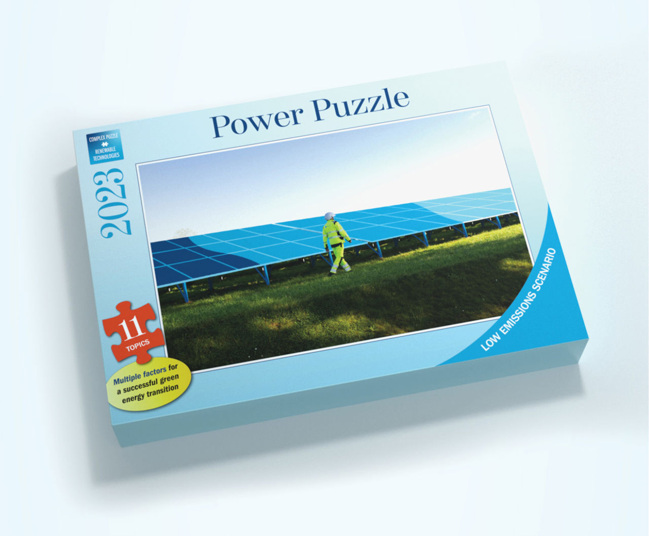 Uma caixa de quebra-cabeças mostra uma barragem e o texto "Power Puzzle"
